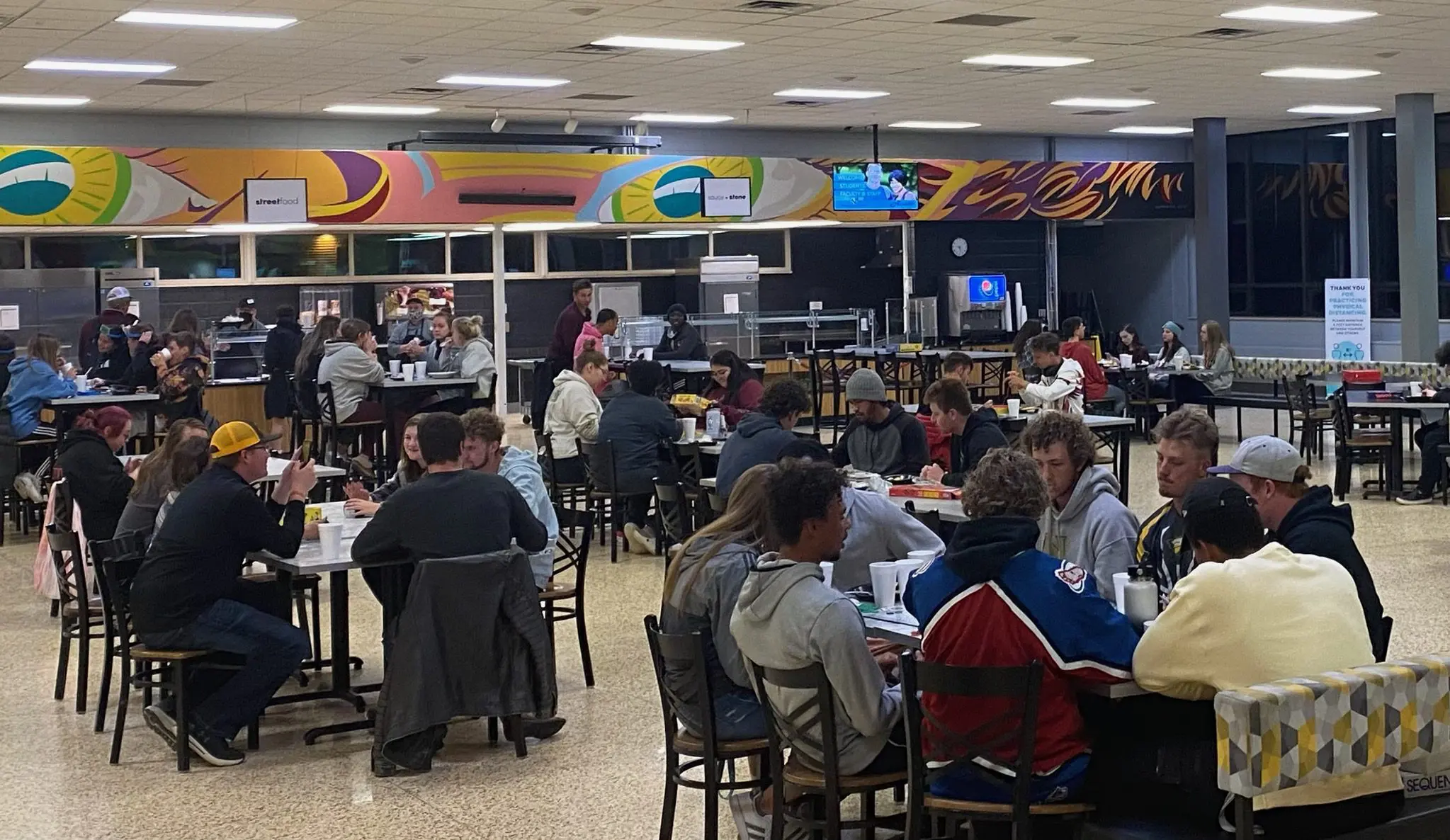 Students eating in cafeteria